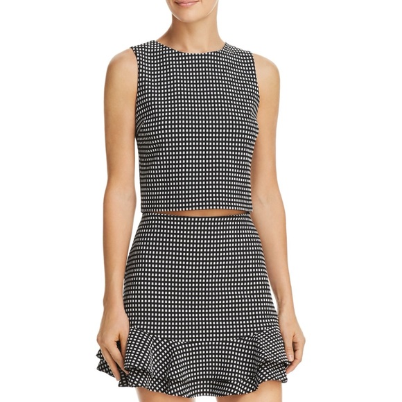 Bloomingdales Aqua Check Print Ruffled Skirt + Crop Top Set